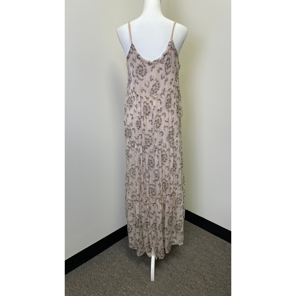 Elena Baldi Italy Silk Blend Tiered Maxi Dress Beige Blue Print Small - Picture 4 of 15